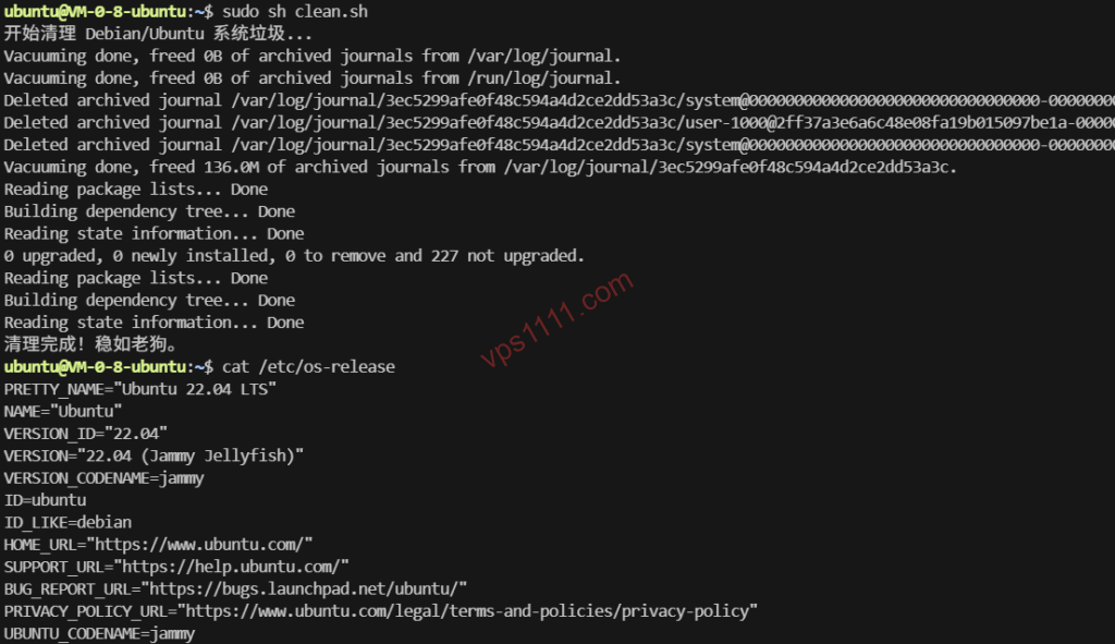 Ubuntu 22.04 运行 VPS 一键清理垃圾脚本实测与磁盘空间释放效果